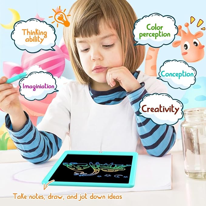 BUKEBU LCD Writing Tablet Doodle Board, Colorful Drawing Pad, Electronic Drawing Tablet, Drawing Pads,Travel Gifts for Kids Ages 3 4 5 6 7 8 Year Old Girls Boys (10.5 inch, Blue&Blue)