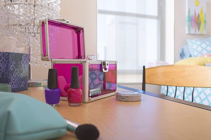 Vaultz Lockable Index Card Holder - Flash Card Organizer for Recipes, Passwords or Studying Holds 450 4x6 Notecards - Index Card Box Study Accessories, Pink Acrylic