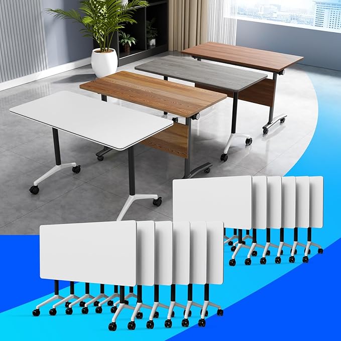 Conference Table Flip Top Mobile Conference Room Tables,Folding Conference Table with Wheels,Large Meeting Training Seminar Table Saving Space for Office Classroom(12A,70.8'')
