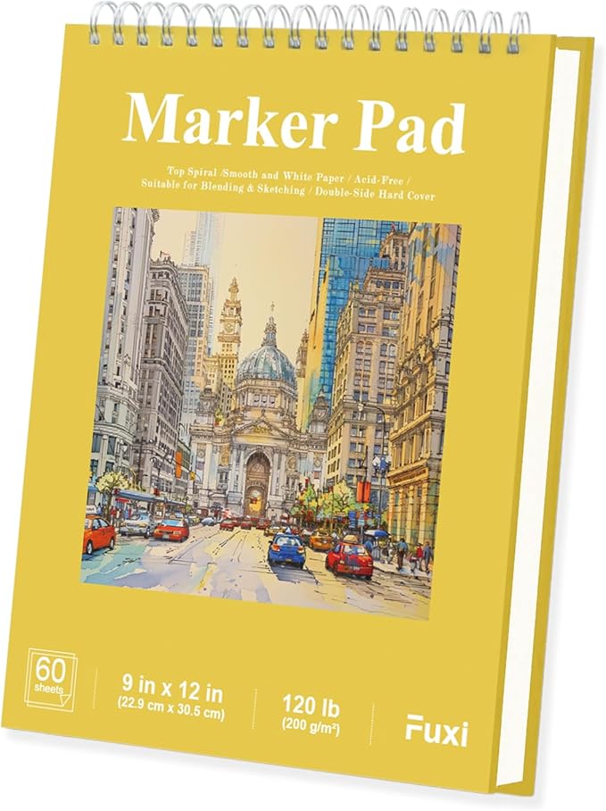 Marker Paper Sketchbook, 9"X12" Alcohol Marker Paper, 60 Sheets (200gsm/120lb) Marker Sketchbook Bleedproof, Professional Art Supplies for Adults & Teens.