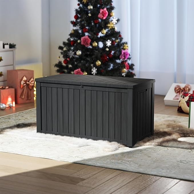 Yardgrace 180 Gallon Outdoor Storage Box Waterproof, Resin Deck Boxes with Lockable Lid & UV-Resistant for Patio, Pool, Garden Furniture Cushions & Accessories, Black