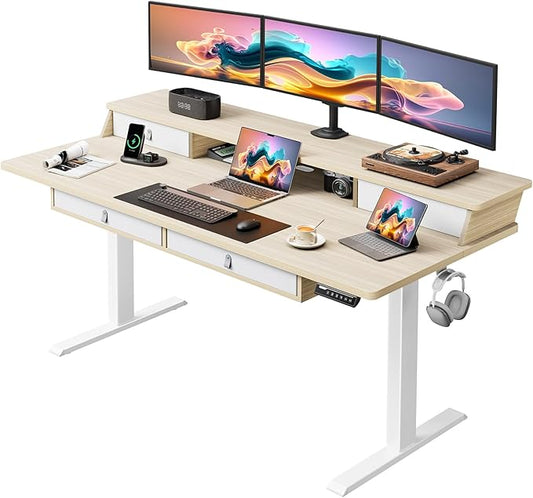 ErGear Electric Standing Desk with 4 Drawers, Height Adjustable Desk with Storage, C-Clamp Mount Compatible, Computer Home Office Table with Cable Management Tray