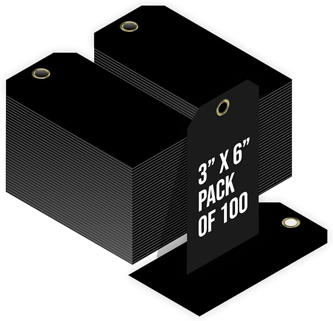 Tags 4 Less 15 Mil Waterproof Plastic Tags, Pack of 100 – 3” x 6” Heavy Duty Plastic Tags for Labeling, Outdoor Tagging, Equipment Labeling, Luggage, Valves & More (Black)