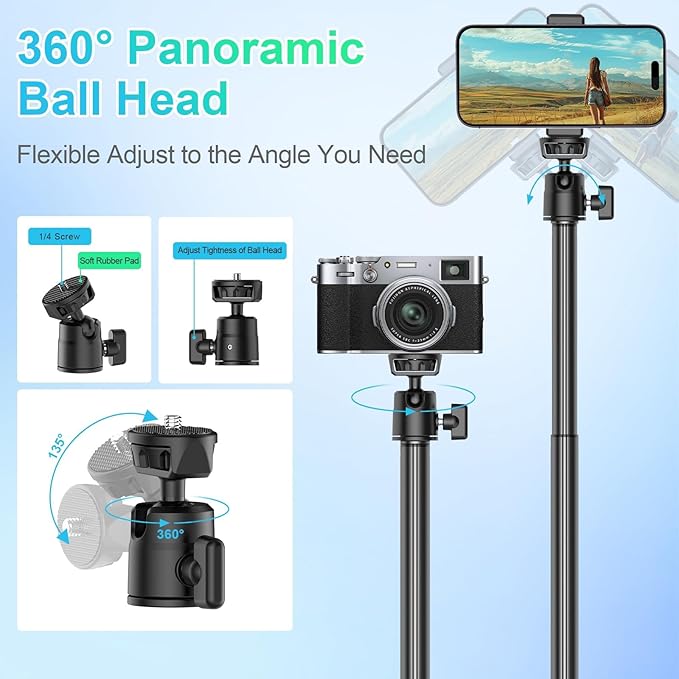 Ailight Camera Desk Mount Webcam Stand with Phone Holder, Adjustable Table Camera Stand with 1/4" Screw & C Clamp Overhead Tripod Webcam Mount for Logitech Obsbot insta360 Anker and Others