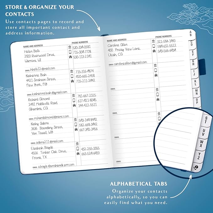 Legend Planner Address Book with Alphabetical Tabs –Telephone Contacts Book for Phone Numbers, Addresses, Passwords, Medium (Mystic Blue)