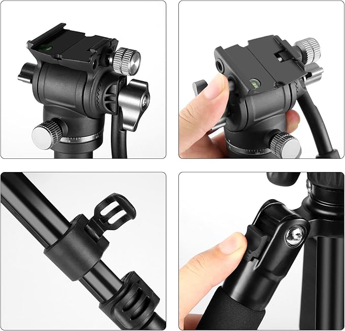 PULUZ 64"/164cm Video Tripod, Metal Camera Tripod with 360°Fluid Drag Head, Quick Release Plate Compatible with Canon Nikon Sony and Other DSLR Camera Camcorder for Photography/Videography