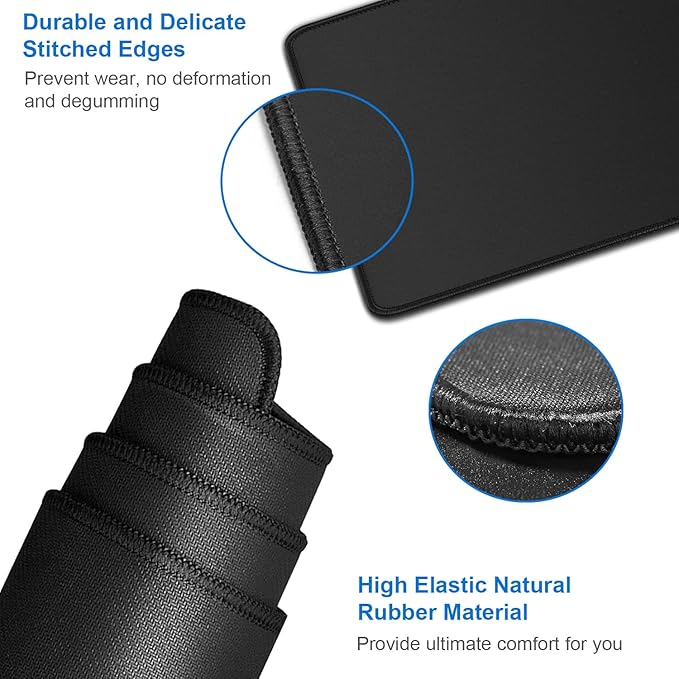 Large Extended Gaming Mouse Pad, Water Resist Non-Slip Mousepad Rubber Base Long Desk Mouse Pad with Stitched Edges, Computer Keyboard Mouse Mat for Gaming, Office & Home, 31.5 x 11.7 in, Black