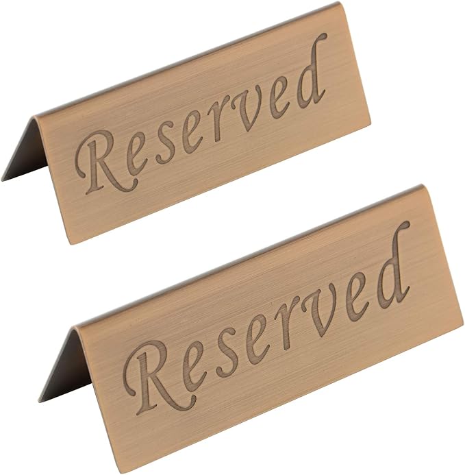 Reserved Sign - 10 Year's Use Stainless Steel Tabletop Sign Desk Top Stand Tent Signs for Restaurants,Weddings,Events -Double Sided - 4.7 by 1.6 Inch - Set Of 2 (Copper)