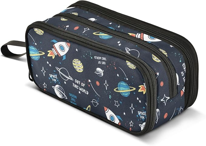 BOENLE Space Rocket Planet Pencil Case Box Boys Girls Large Pencil Pouch with Zipper Compartments Big Capacity Stationery Pen Bag Organizer for Kids Teens Adults School Office