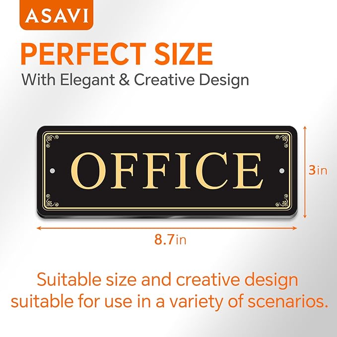ASAVI “OFFICE” Acrylic Door Sign – Waterproof & Fade-Resistant Office Label with Strong Adhesive + Pre-Drilled Holes (8.7"x3") | Ideal for Doors and Walls in Offices, Lobbies, and Workspaces (Black gold)