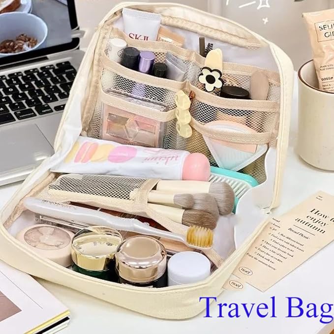 Fcteap Pencil Case Pouch Box Cute Kawaii Large Capacity Aesthetic Zipper Pen Holder Organizer Bag for Office Workspace Supplies Desk Accessories Travel (Off-White)