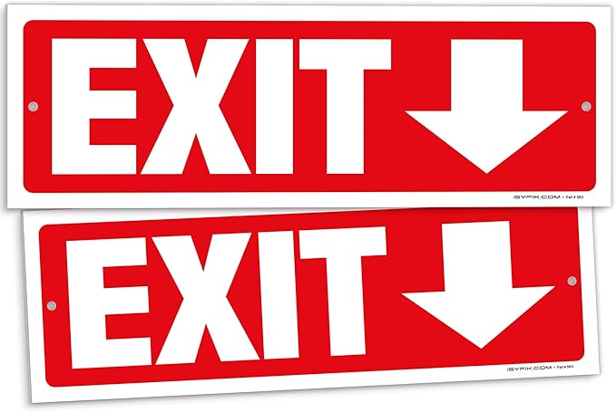 iSYFIX Exit Signs - 2 Pack 12x4 Inch Directional Down Arrow Signs, 40 mil Polystyrene Plastic, UV Laminated, Scratch & Fade Resistant, Waterproof - Ideal for Office, Theater, School, Business