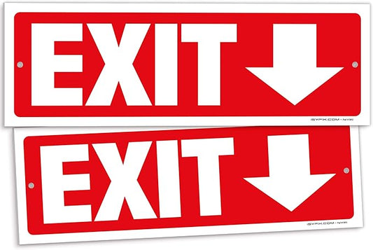 iSYFIX Exit Signs - 2 Pack 12x4 Inch Directional Down Arrow Signs, 40 mil Polystyrene Plastic, UV Laminated, Scratch & Fade Resistant, Waterproof - Ideal for Office, Theater, School, Business