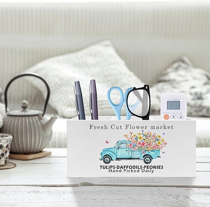 Exqcom Rustic Farmhouse Floral Truck Pen Pencil Holder, Farmhouse Office Decor, Fresh Cut Flower Market Pencil Pen Holder Organizer for Flower Shop Home Office Desk Accessories