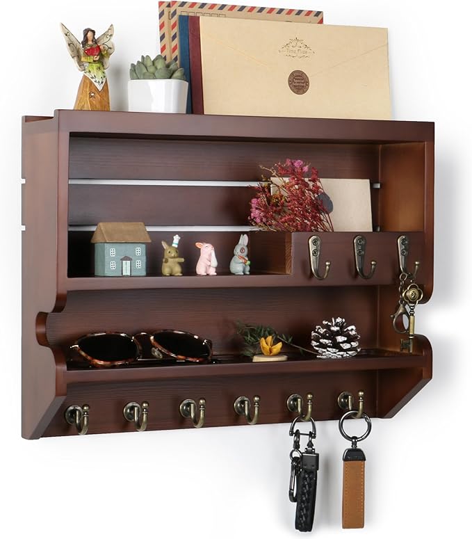Mutsault Key Holder for Wall, Mail Organizer Wall Mounted, Luxury Walnut