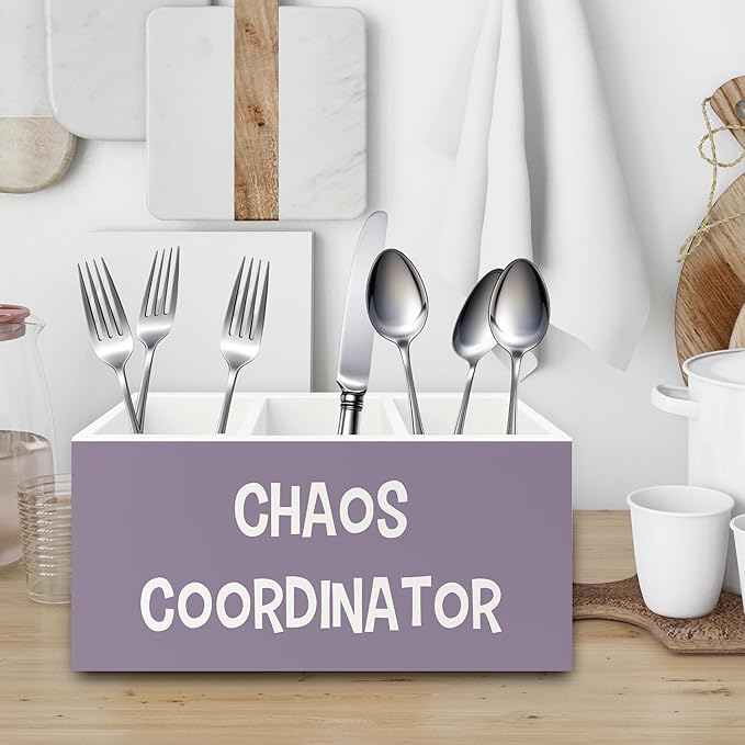 XPH Chaos Coordinator Purple Pen Pencil Holder Organizer for Desk, Thank You Gifts for Women Men Coworkers Boss Leader Manager, Appreciation Gifts Wooden Box Sign for Office Tabletop Decorations