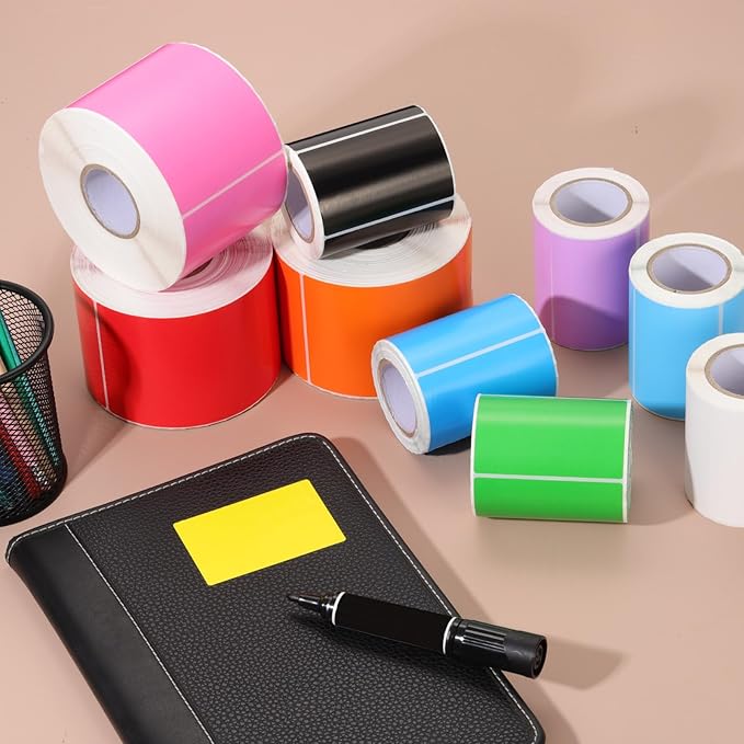 PATIKIL 3 x 5 Inch Rectangle Inventory Color Coding Labels 1 Roll, Square Self-Adhesive Inventory Label Stickers for Office Home Organization Name Tags, 500 Per Roll, Red