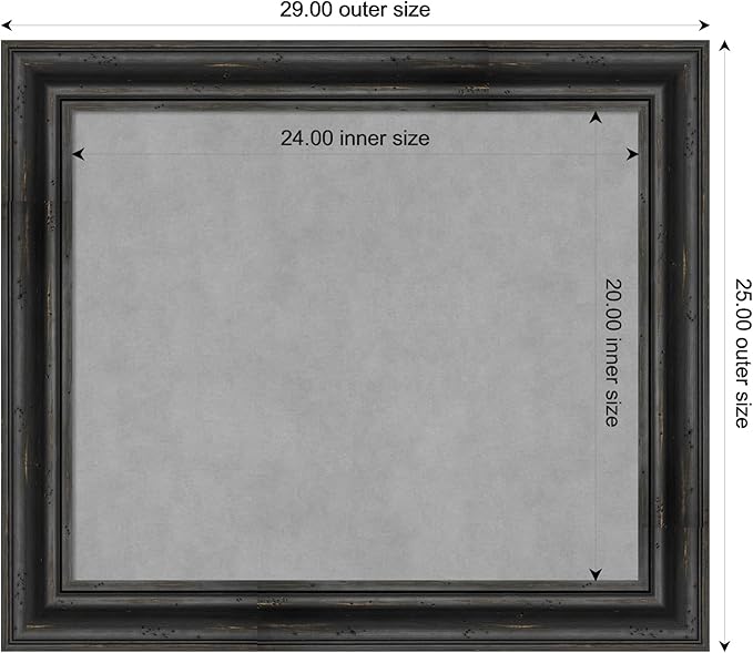 Amanti Art Black Framed Magnetic Board 25x29 Medium Vision Board for use with Magnets, 100% Metal Sheet to Display Items as Office Decor or for Home Organization in mudroom, Kitchen or Kids Room