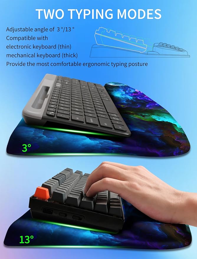 KUOSGM Ergonomic Wave Wrist Rest with Keyboard Stand, Cushioned Palm Rest, Comfortable Integrated Memory Foam for Natural Typing and Relieve Wrist Pain, Nebula