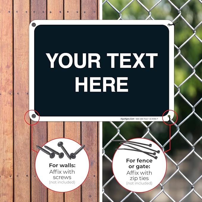 Personalized Custom Black Background Customize for Office, Business, Airbnb, Workplace, Home, Delivery Sign, 10x7 Inches, Rust Free .040 Aluminum, Fade Resistant, Made in USA by Sigo Signs