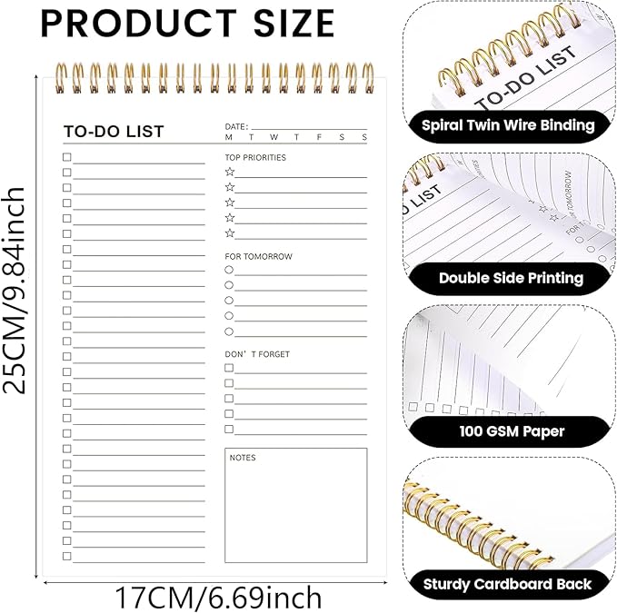 To Do List Notepad, 120 Pages 6.7x9.8" to Do List Notebook Undated Daily Planner Notepad with Task Checklist Home Office School Supplies