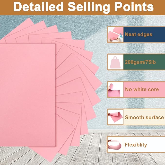Silunkia 100 Sheets Candy Pink Cardstock 8.5 x 11 Crafting Paper, 200gsm/75lb Premium Christmas Paper Card Stock for Wedding Invitations, Cards Making, Greeting Cards, Girlfriend, Scrapbooking