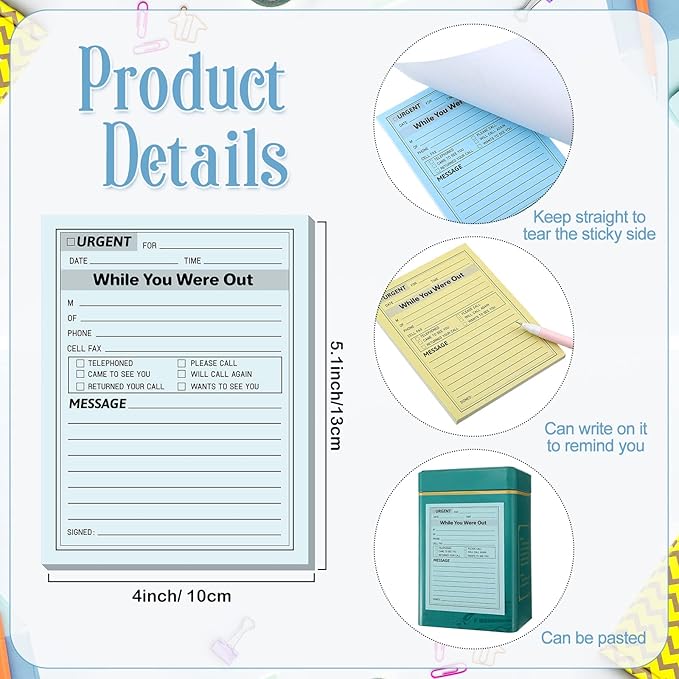 Eaasty 9 Pieces While You were Out Pads 4 x 5 Inches Assorted Colors Sticky Notes Adhesive Message Pads Urgent Notes for Work Call, Office Supplies, 40 Sheets/Pad (Light Colors)