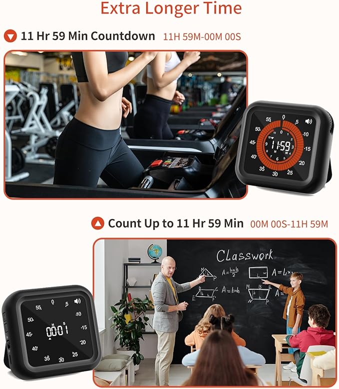 MeesMeek Digital Visual Timer - Large Display Magnetic Countdown Timer with Adjustable Volume and Brightness, 11H59M Memory Function for Kitchen, Classroom, Study Time Management, Seniors & Teachers