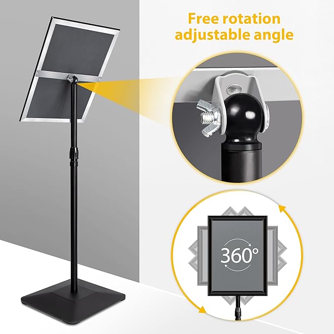 VAIIGO 11"x17" Pedestal Poster Sign Holder Stand with Heavy Duty Solid Steel Base, Adjustable Floor Standing Sign Holder for Vertical and Horizontal View Sign Super Stable Displayed Stands, Black