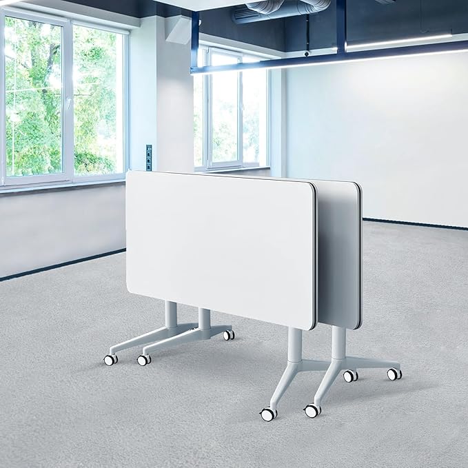 Goakwwuz Conference Room Table, Folding Conference Tables,Thicken Grey Tabletop,Flip Top Wooden Seminar Meeting Room Table for Conference Room Offices (2, White, 61.0“)