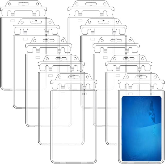 Tinlade 100 Pack Permanent Locking Hard Plastic Badge Holder Vertical Clear ID Badge Holder Heavy Duty Protector Case for Office School Card Travel 2.4 x 4.2 inches