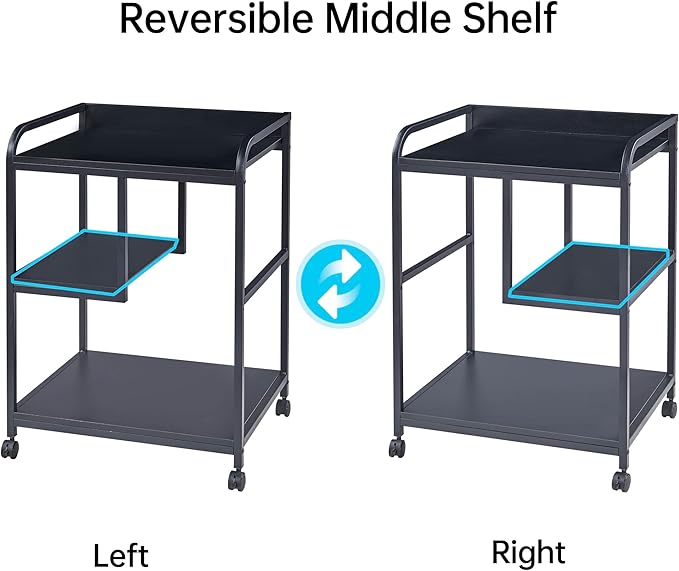 Fannova Printer Stand with Storage Shelf for Home Office Organization, 22 x 18 Inch Large Printer Table with Wheels, Shredder Stand, CPU Stand, Rolling Cart for Host Computer, PC Tower, Desktop- Black