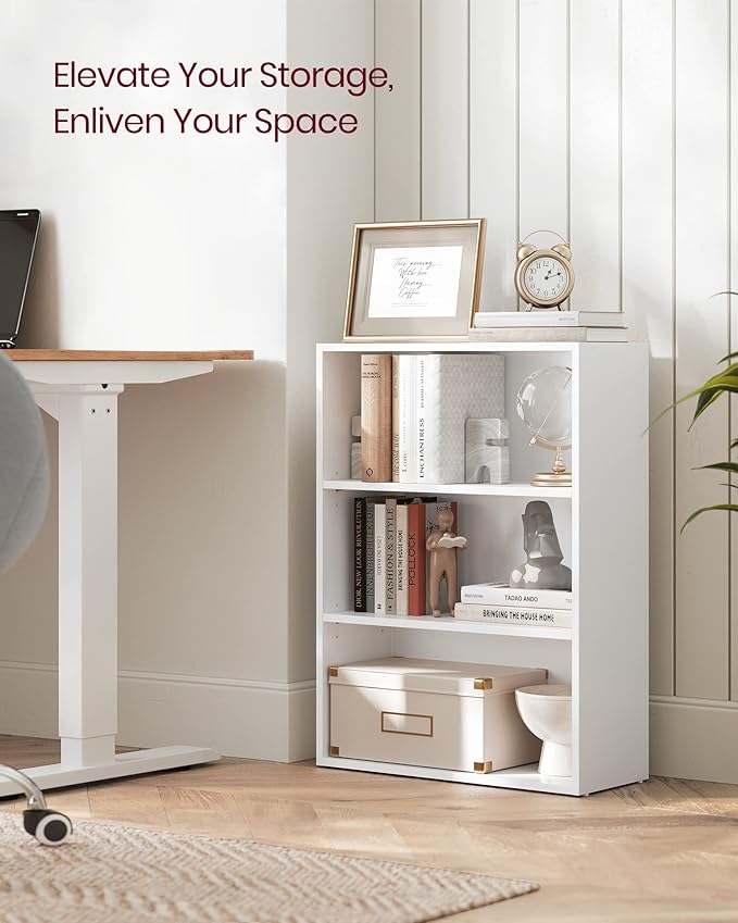 VASAGLE Set of 2 Bookshelves, 23.6 Inches Wide, 3-Tier Open Bookcases with Adjustable Storage Shelves, Floor Standing Units, Cloud White ULBC163T14-2