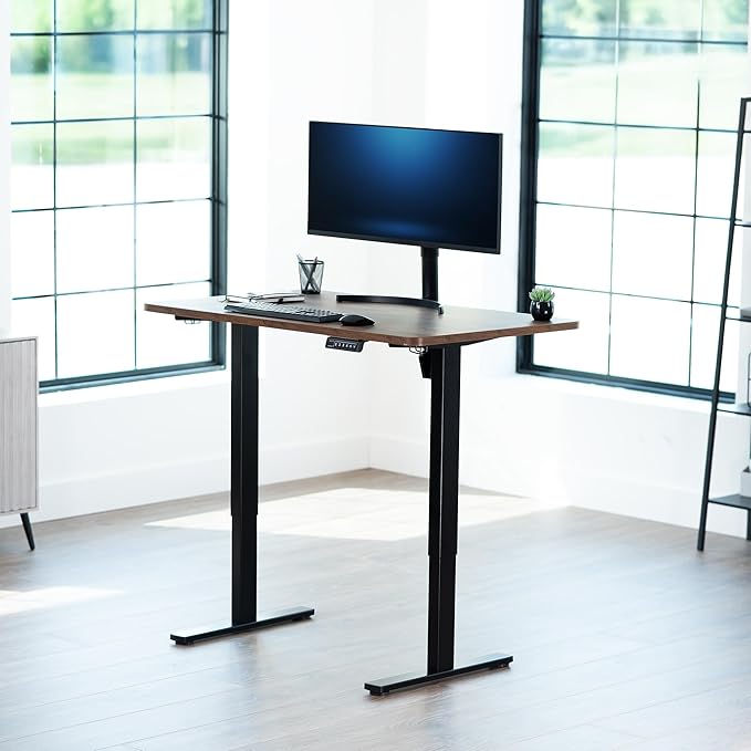 VIVO Electric 48 x 30 in Rustic Standing Desk, Memory Height Adjustment, 1B Series, Holds 220 lbs, One-Piece Vintage Brown Top, Black Frame, DESK-KIT-1B5N