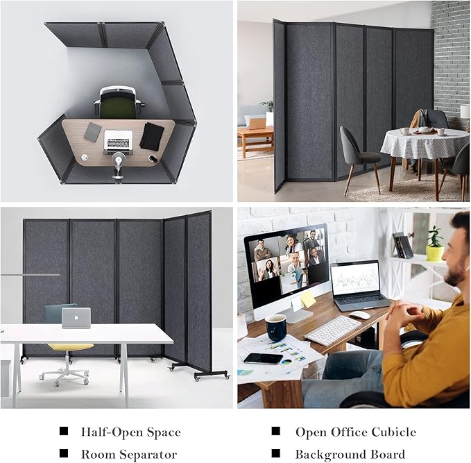 Strongbird Room Partition,Office Divider,Portable Commercial Screen Dividers,Privacy Partition Separator,Classroom School Dividers,6'4"W x 6'7"H,3 Panel,Grey