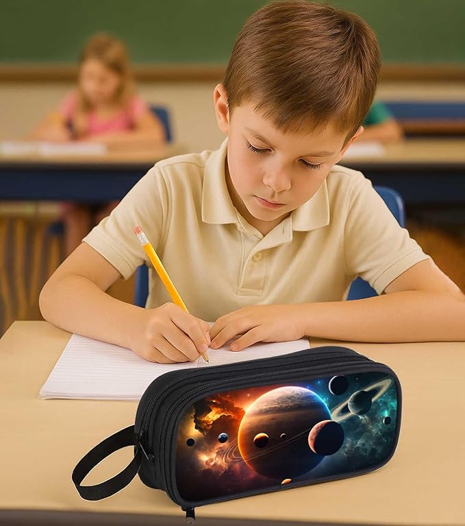 AnySmic Galaxy Solar System Pencil Case for Boys and Girls, Space Large Pencil Pouch or Pen Bag Organizer for Kids, School Pen Case with Double Zipper, Gifts for Elementary Student