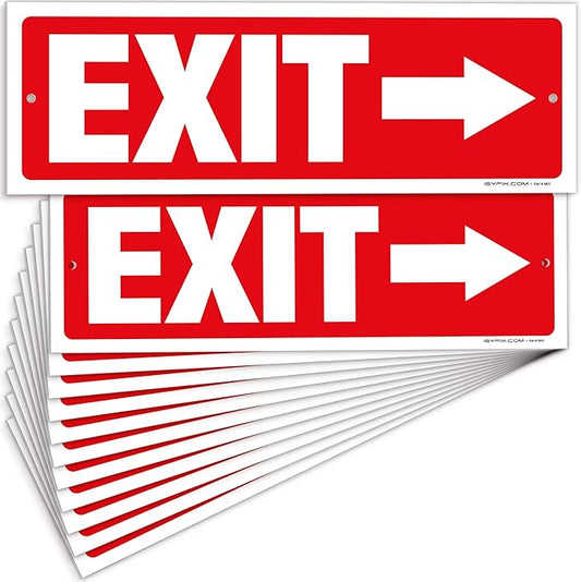 iSYFIX Exit Signs - 12 Pack 12x4 Inch Directional Arrow Signs, 40 mil Polystyrene Plastic, UV Laminated, Scratch & Fade Resistant, Waterproof - Ideal for Office, Theater, School, Business