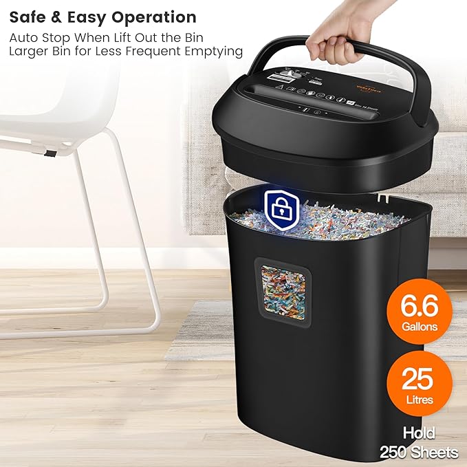 VidaTeco Paper Shredder 58dB 14-Sheet Cross-Cut Shredder with US Patented Cutter Shreds Card/CD, Heavy Duty Paper Shredding Machine for Home Office with Auto Jam Proof,6.6-Gallon Bin