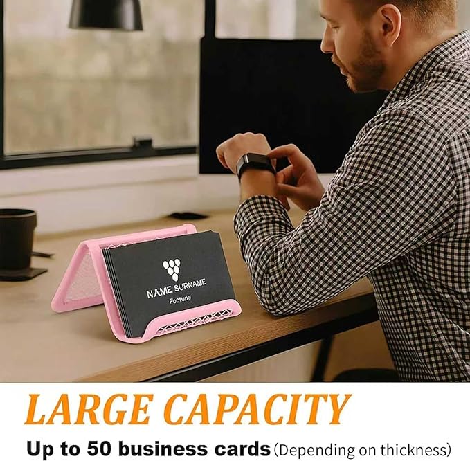 EMOMAS Business Card Holder for Desk, Office Desktop Business Card Display Holder, Mesh Business Card Holder, Desk Accessories for Women and Men, Pink(6 Pack)