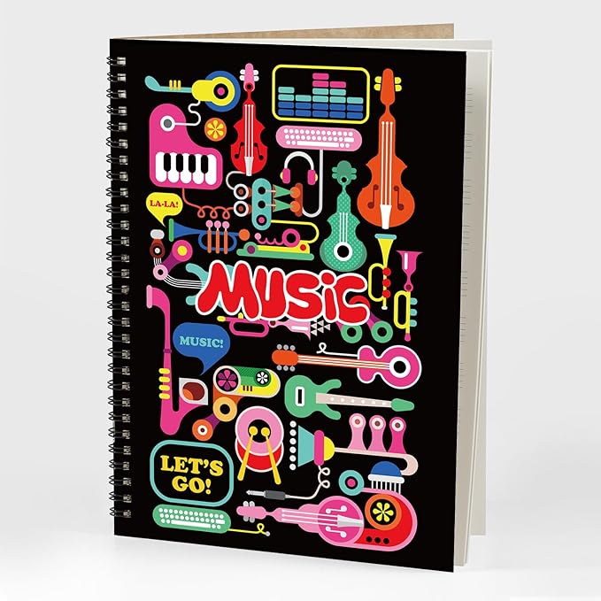 MAXCURY Blank Sheet Music Composition Manuscript Staff Paper Art Music Notebook Black 100 Pages 26x19cm (Factory)