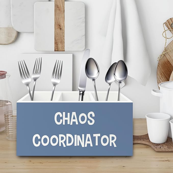 XPH Chaos Coordinator Blue Pen Pencil Holder Organizer for Desk, Thank You Gifts for Women Men Coworkers Boss Leader Manager, Appreciation Gifts Wooden Box Sign for Office Tabletop Decorations