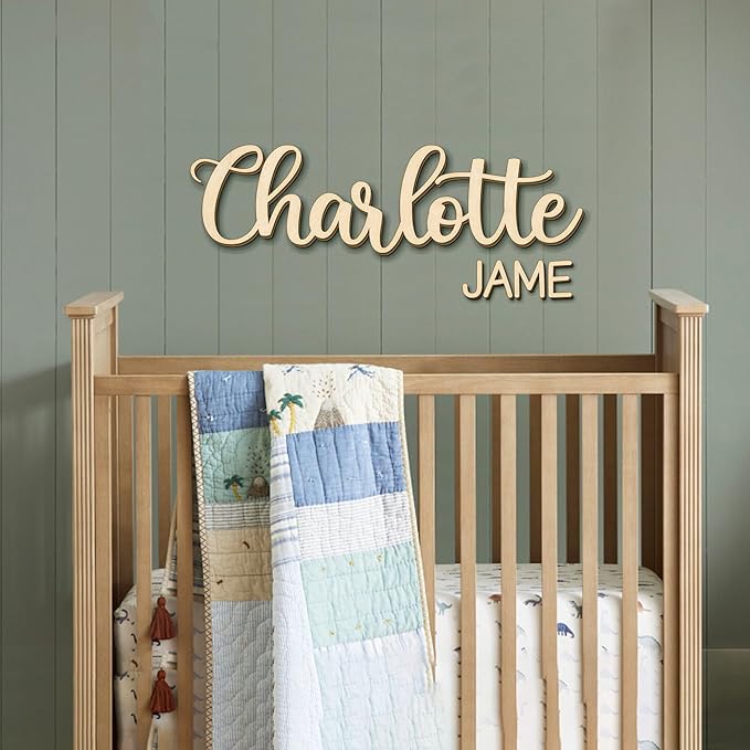 Personalized Wooden Name Sign for Nursery - Custom Name Signs for Kids Room, Personalized Nursery Name Sign - Perfect Room Decoration, Wall Name Decoration & Wedding signs, Family Name Signs (First & Middle Name - Style 2)