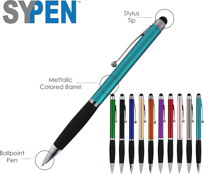 SyPen Personalized Pens With your Custom Logo or Text-600 Pack Bulk-for Businesses, Parties, and Events, 2 in 1 Ballpoint Pen & Stylus Compatible with Touchscreen Devices, Grey Barrel, Black Ink