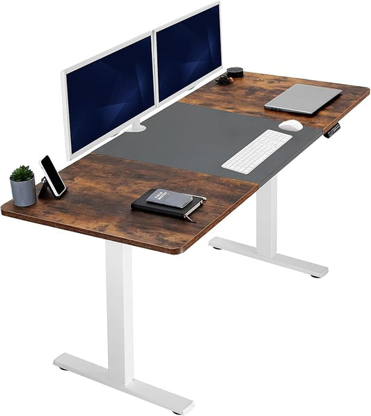 VIVO Electric 71 x 30 in Rustic Standing Desk, Memory Height Adjustment, 1B Series, Holds 220 lbs, Black and Vintage Brown Top, White Frame, DESK-KIT-1W7BN