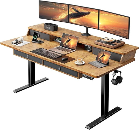 ErGear Electric Standing Desk with 4 Drawers, Height Adjustable Desk with Storage, C-Clamp Mount Compatible, Computer Home Office Table with Cable Management Tray