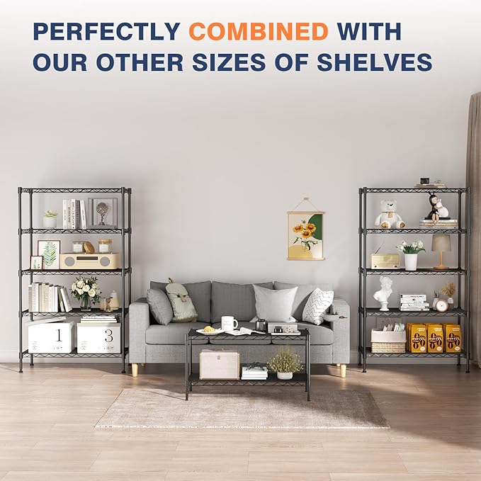 VANZBON 2-Tier Wire Shelving Unit,36" Wx18 Dx19.5 H,Wire Shelves Rack with Lockable Wheels,2 Shelf Height Adjustable Metal Storage for Living Room,Kitchen,Pantry,Closet,Office,Laundry