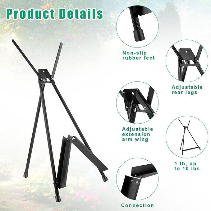 Xinnun 12 Pcs Aluminum 15'' to 21'' High Tabletop Easel Display Adjustable Portable Tripod Desktop with Extension Arm Wings and Rubber Feet for Canvas, Paintings Suitable for School Studio(Black)
