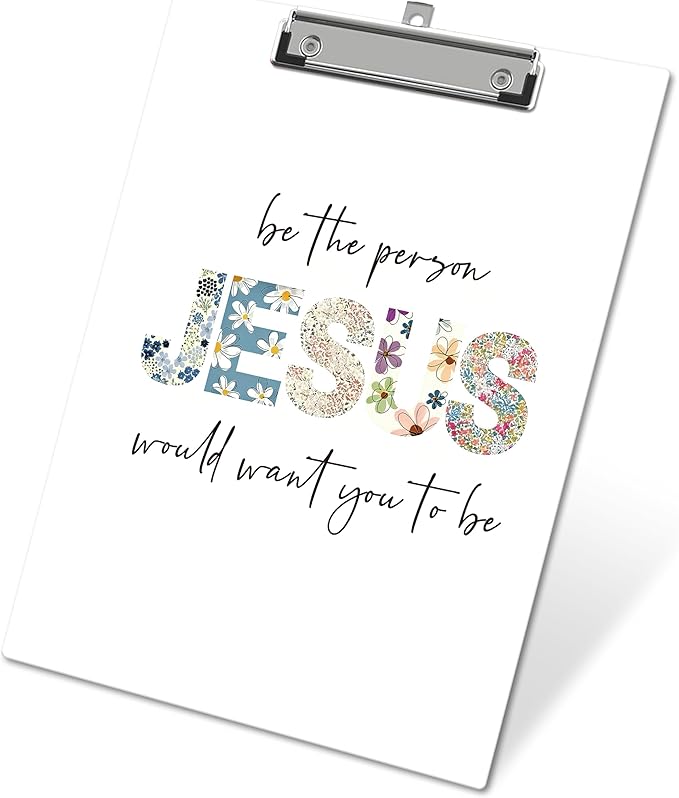 APIILVPQ Bible Clipboard，Jesus Clipboards with Low Profile Clip for Office School Use, Floral Wooden Clip Boards for Nurses Teachers Students - B10