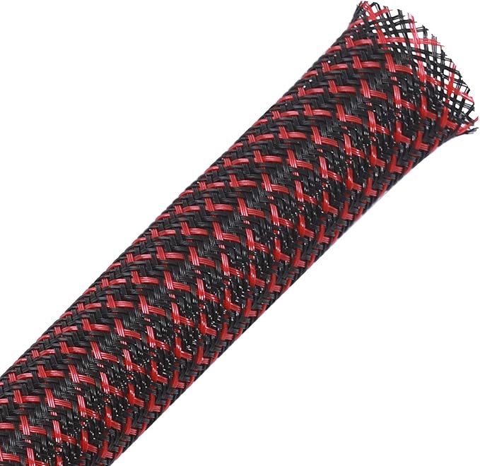 100ft - 3/8 inch PET Expandable Braided Sleeving – BlackRed – Alex Tech Braided Cable Sleeve
