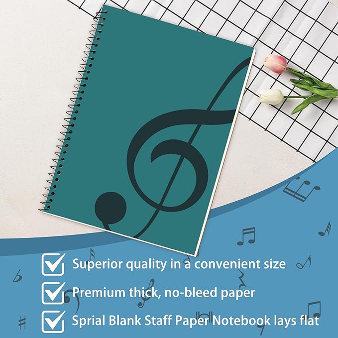 DOMMI Blank Sheet Music Composition Notebook 2 Packs, Manuscript Staff Paper Notebook with 200 Pages 26x19cm, Spiral Bound Music Songwriting Notebook for Songwriters, Musicians, Teachers, Green